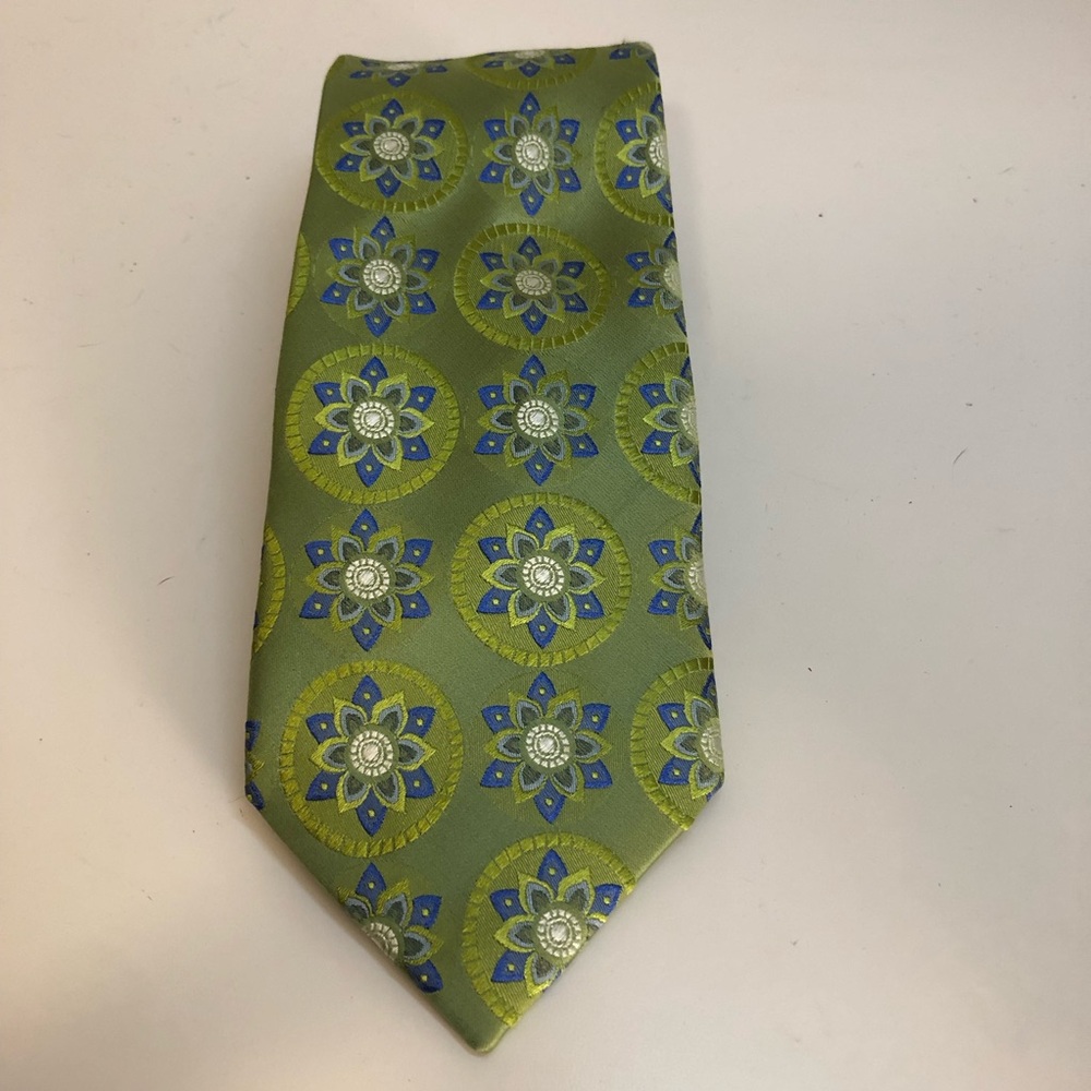 Steve Harvey Silk Green and Blue Printed Tie